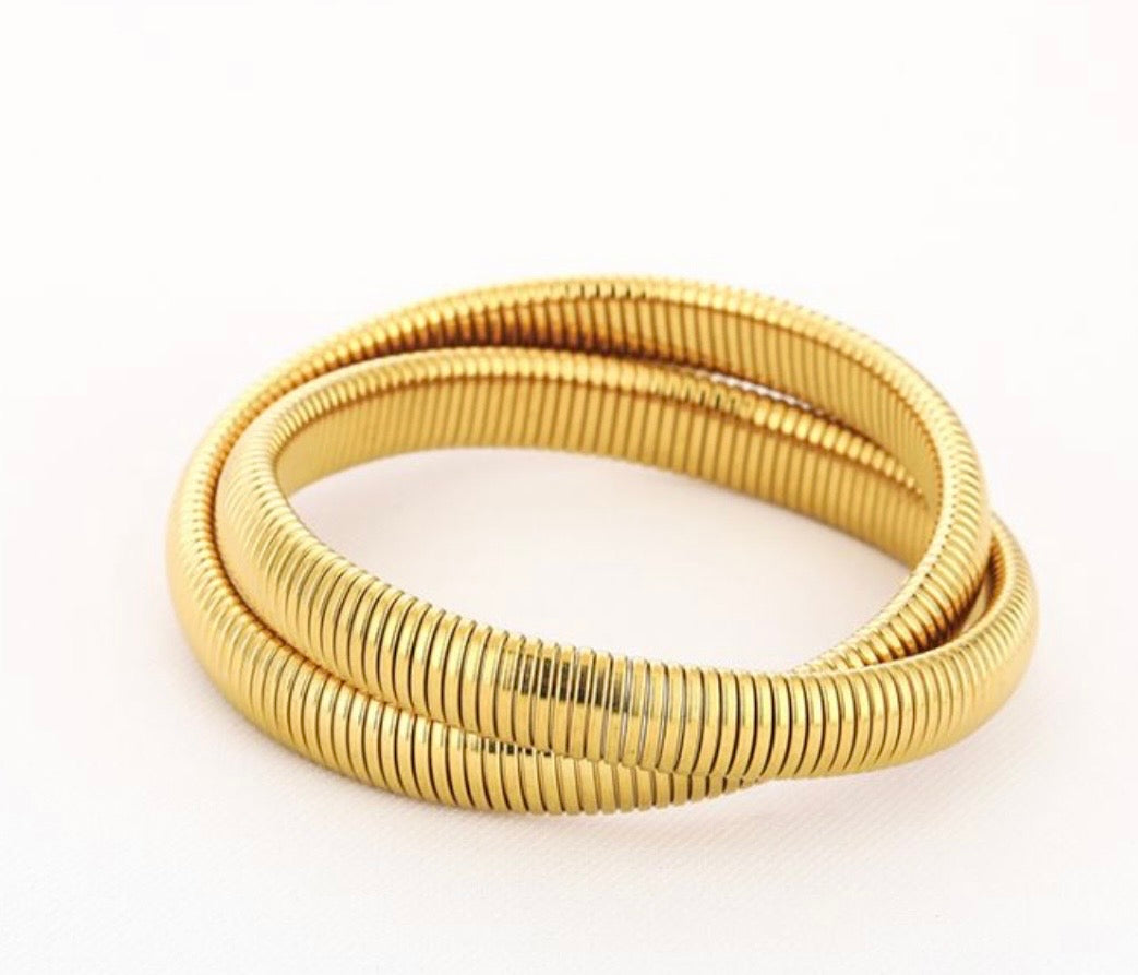 Dubbel ribbelarmband smal goud